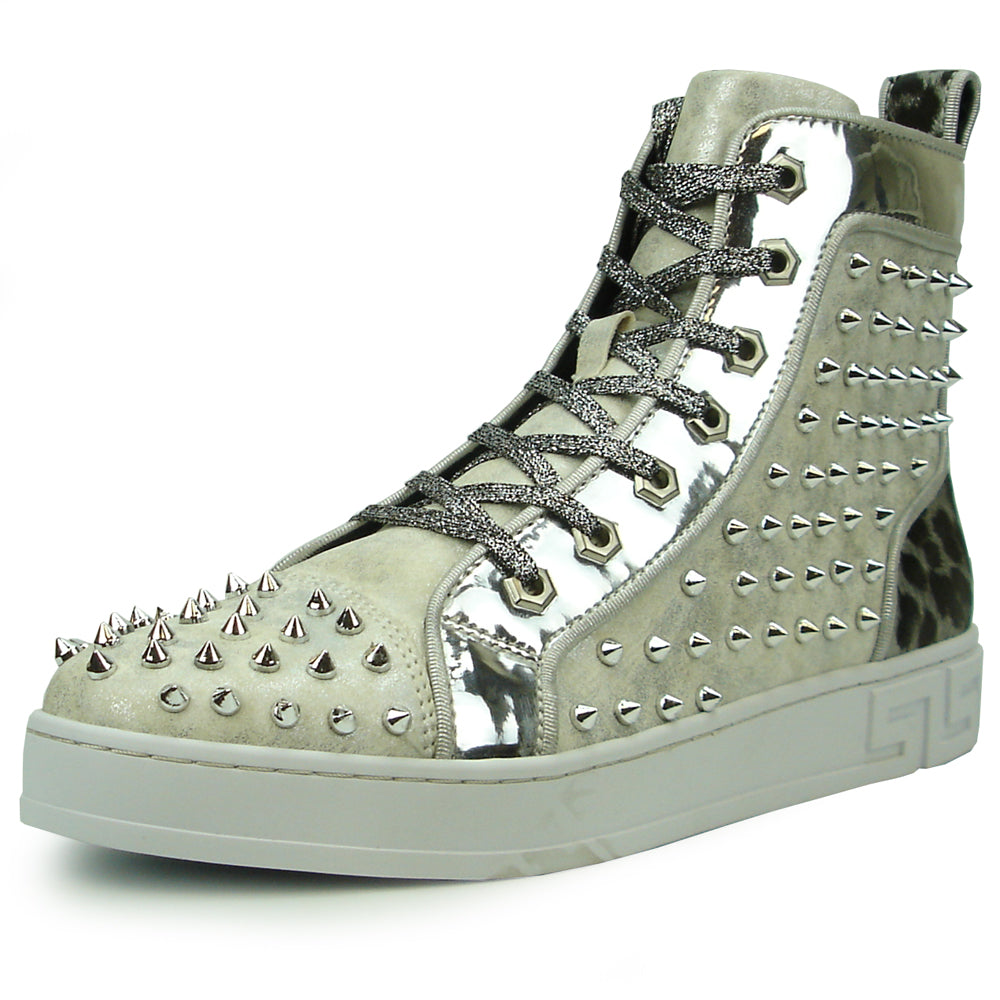 FI-2364 Silver Suede Silver Spikes High top Sneaker Encore by Fiesso