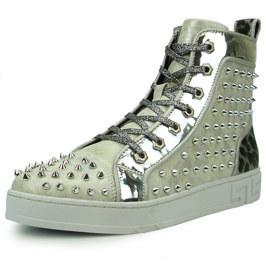 FI-2364 Silver Suede Silver Spikes High top Sneaker Encore by Fiesso