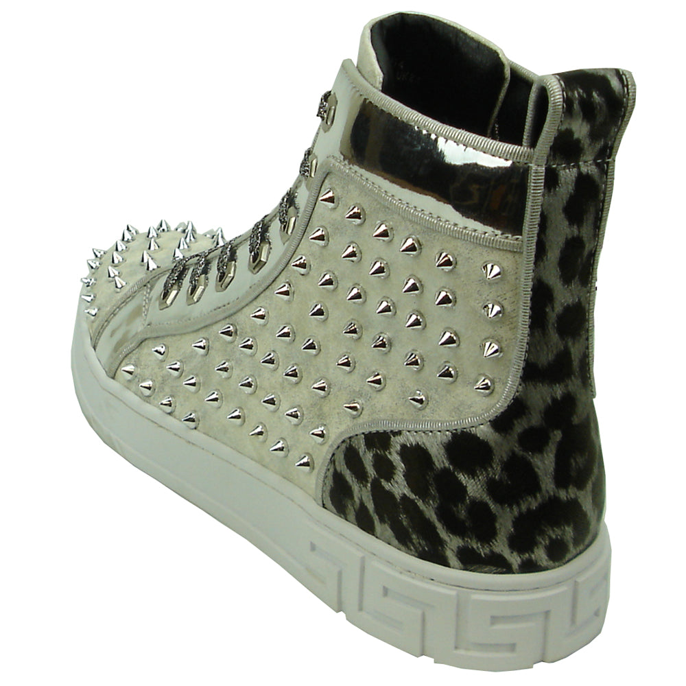 FI-2364 Silver Suede Silver Spikes High top Sneaker Encore by Fiesso