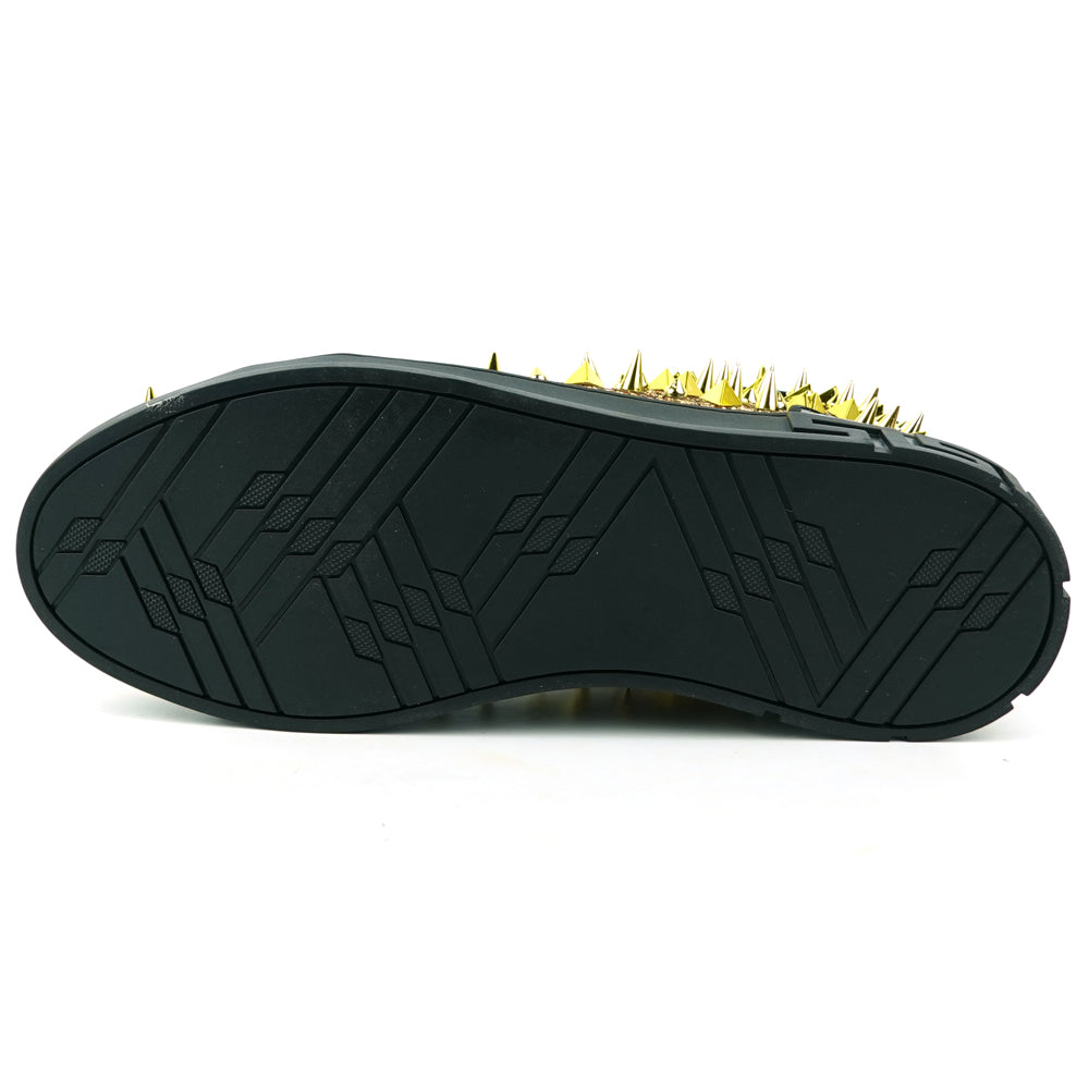 FI-2369 Black Gold Glitter Gold Spikes Lace up High top Sneaker Encore by Fiesso