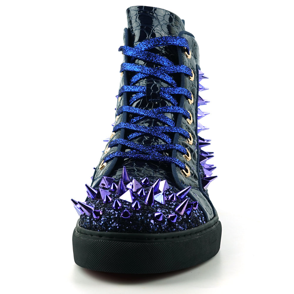FI-2369 Navy Glitter Navy Spikes Lace up High top Sneaker Encore by Fiesso