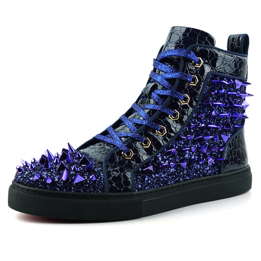 FI-2369 Navy Glitter Navy Spikes Lace up High top Sneaker Encore by Fiesso