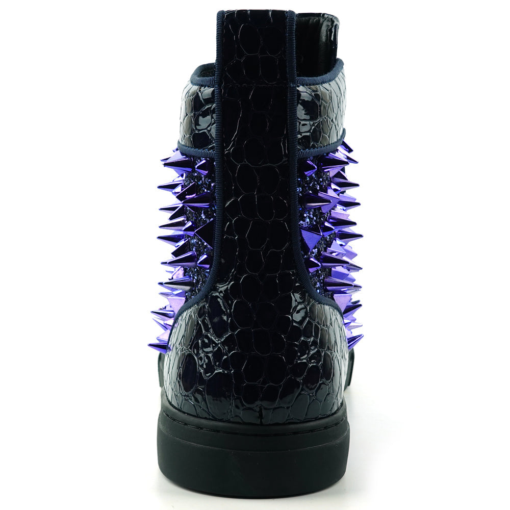 FI-2369 Navy Glitter Navy Spikes Lace up High top Sneaker Encore by Fiesso