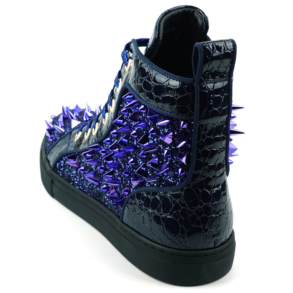 FI-2369 Navy Glitter Navy Spikes Lace up High top Sneaker Encore by Fiesso