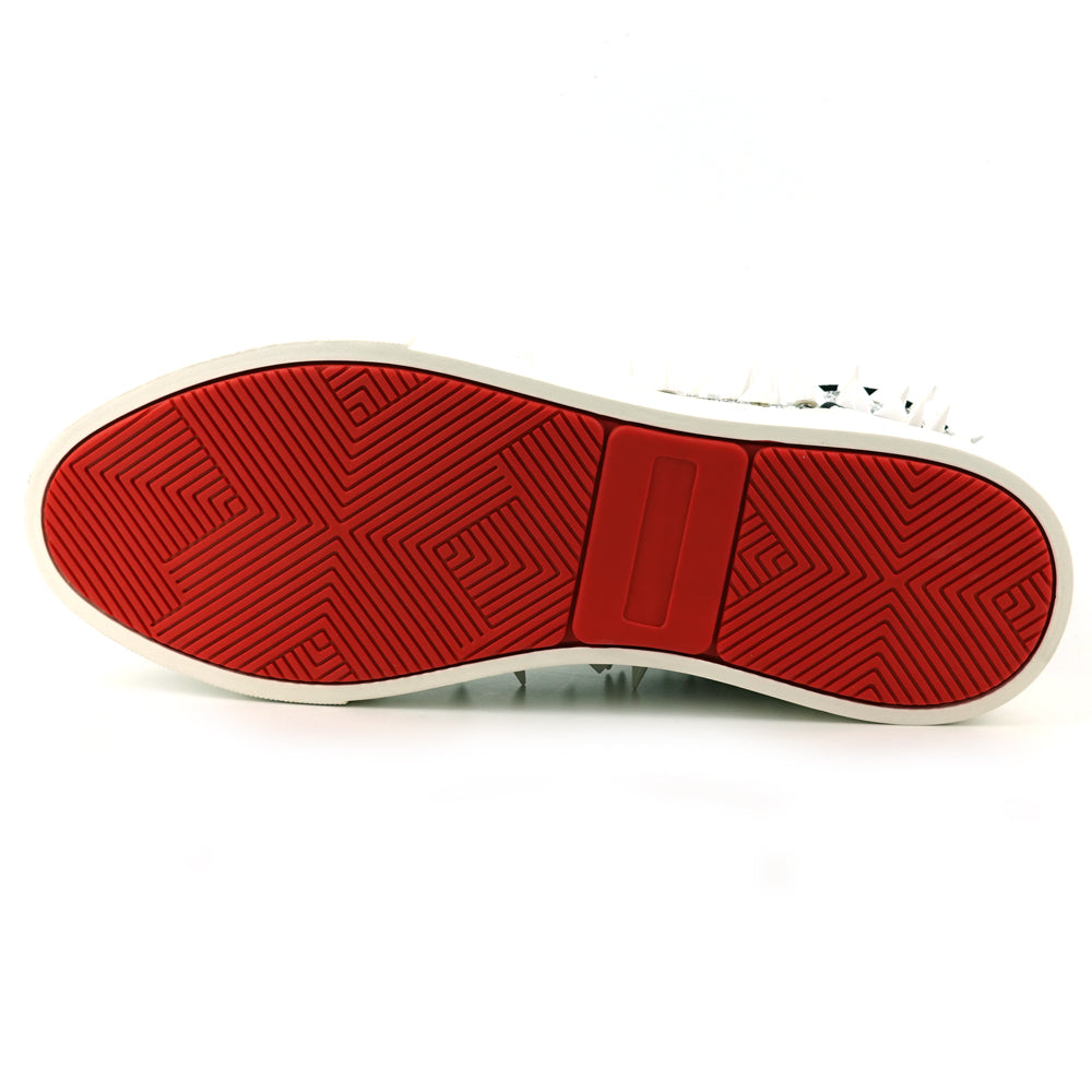 FI-2369 White Glitter White Spikes Lace up High top Sneaker Encore by Fiesso