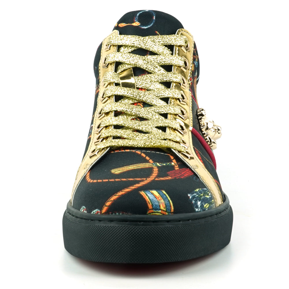 FI-2385 Black Gold Lace up High top Sneaker Encore by Fiesso