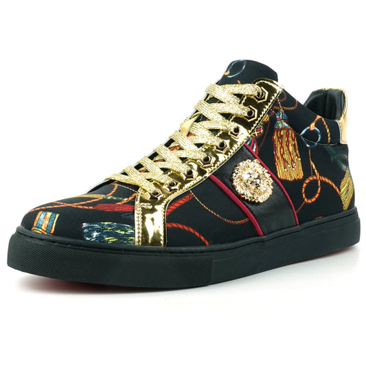 FI-2385 Black Gold Lace up High top Sneaker Encore by Fiesso