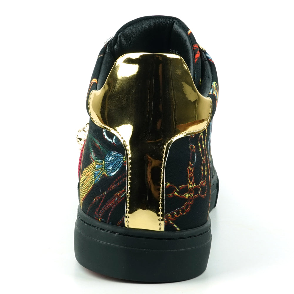 FI-2385 Black Gold Lace up High top Sneaker Encore by Fiesso