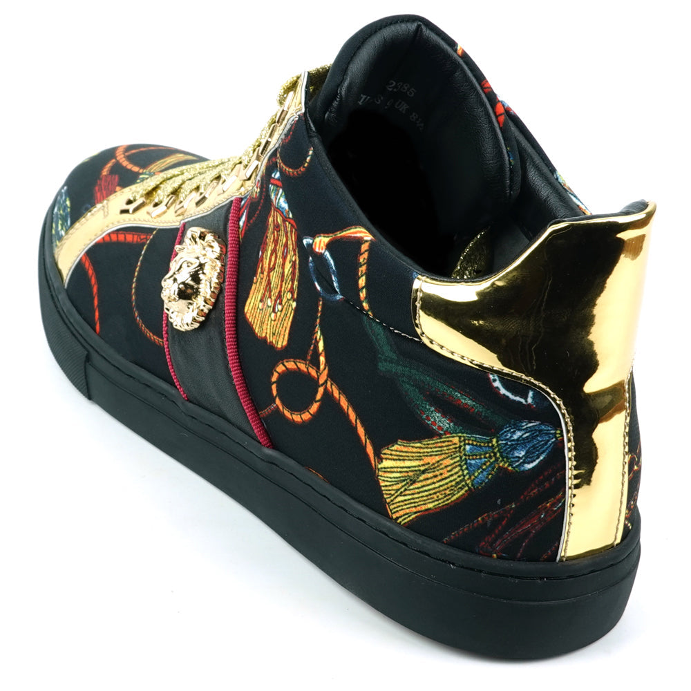FI-2385 Black Gold Lace up High top Sneaker Encore by Fiesso