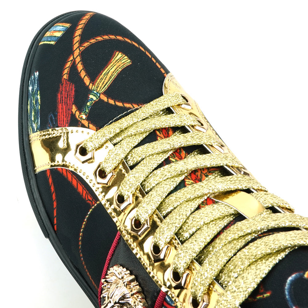 FI-2385 Black Gold Lace up High top Sneaker Encore by Fiesso