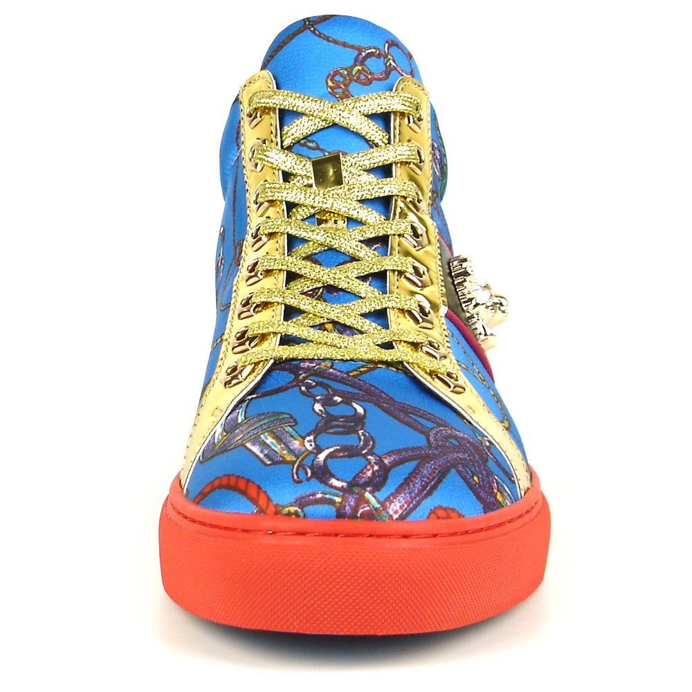 FI-2385 Blue Gold Lace up High top Sneaker Encore by Fiesso