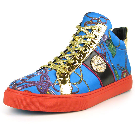 FI-2385 Blue Gold Lace up High top Sneaker Encore by Fiesso