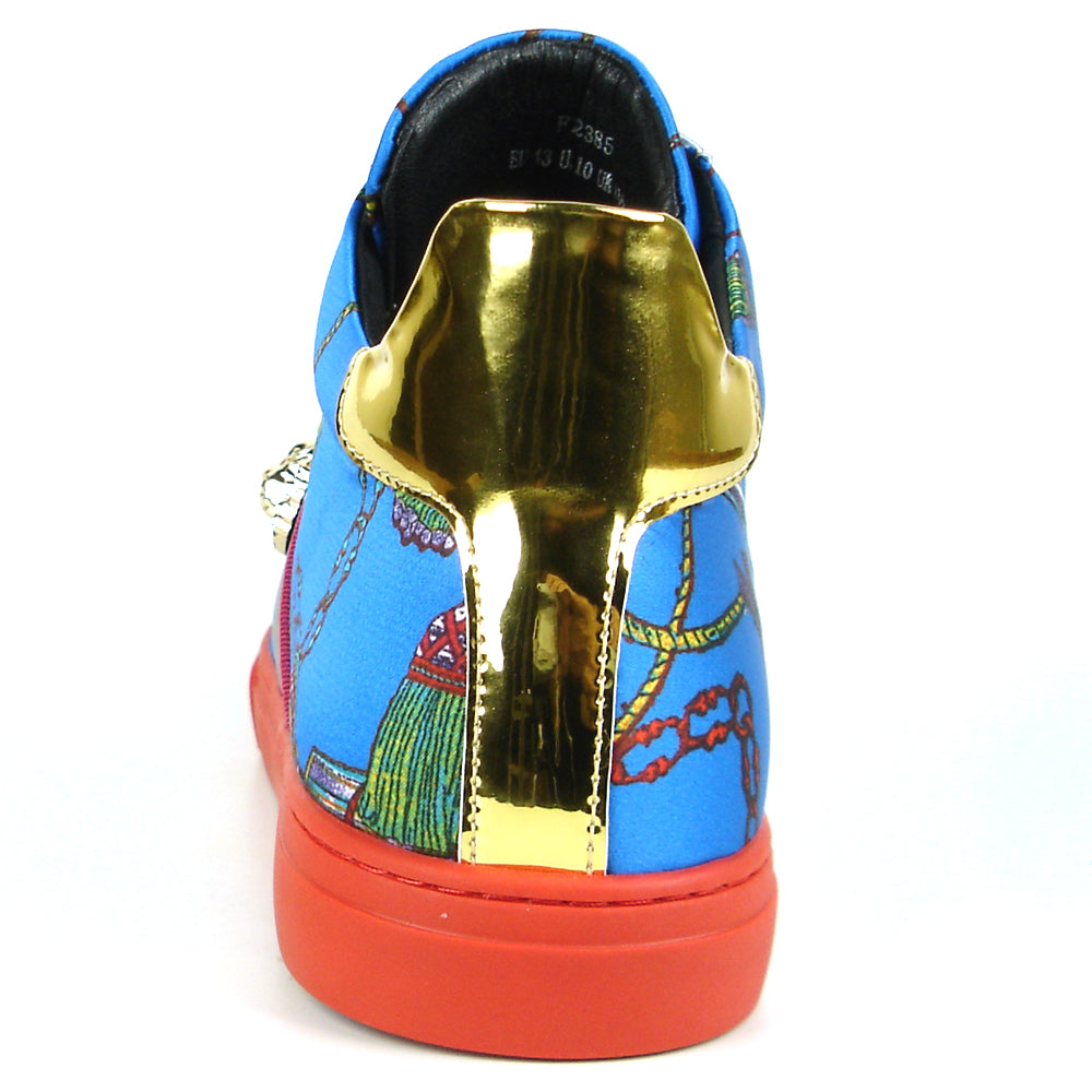 FI-2385 Blue Gold Lace up High top Sneaker Encore by Fiesso