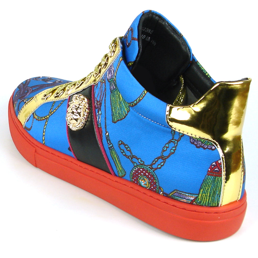 FI-2385 Blue Gold Lace up High top Sneaker Encore by Fiesso