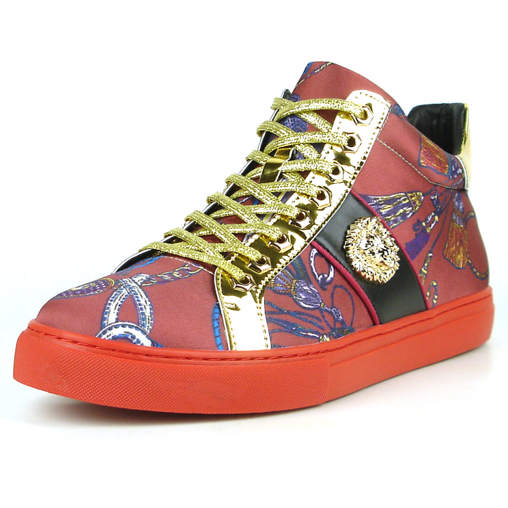 FI-2385 Burgundy Gold Lace up High top Sneaker Encore by Fiesso