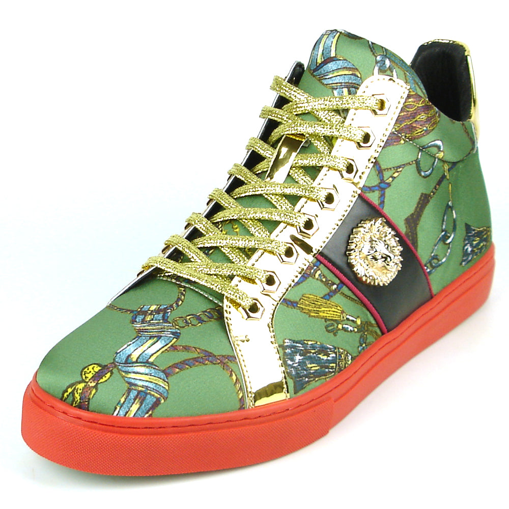 FI-2385 Green Gold Lace up High top Sneaker Encore by Fiesso
