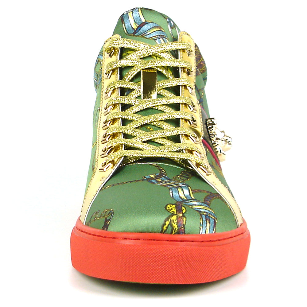 FI-2385 Green Gold Lace up High top Sneaker Encore by Fiesso