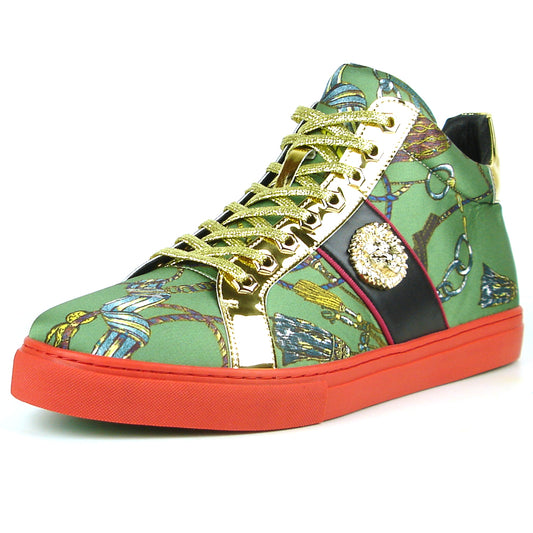 FI-2385 Green Gold Lace up High top Sneaker Encore by Fiesso