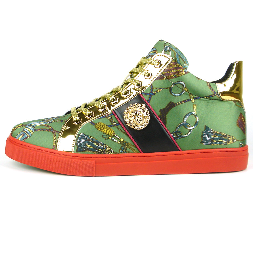 FI-2385 Green Gold Lace up High top Sneaker Encore by Fiesso