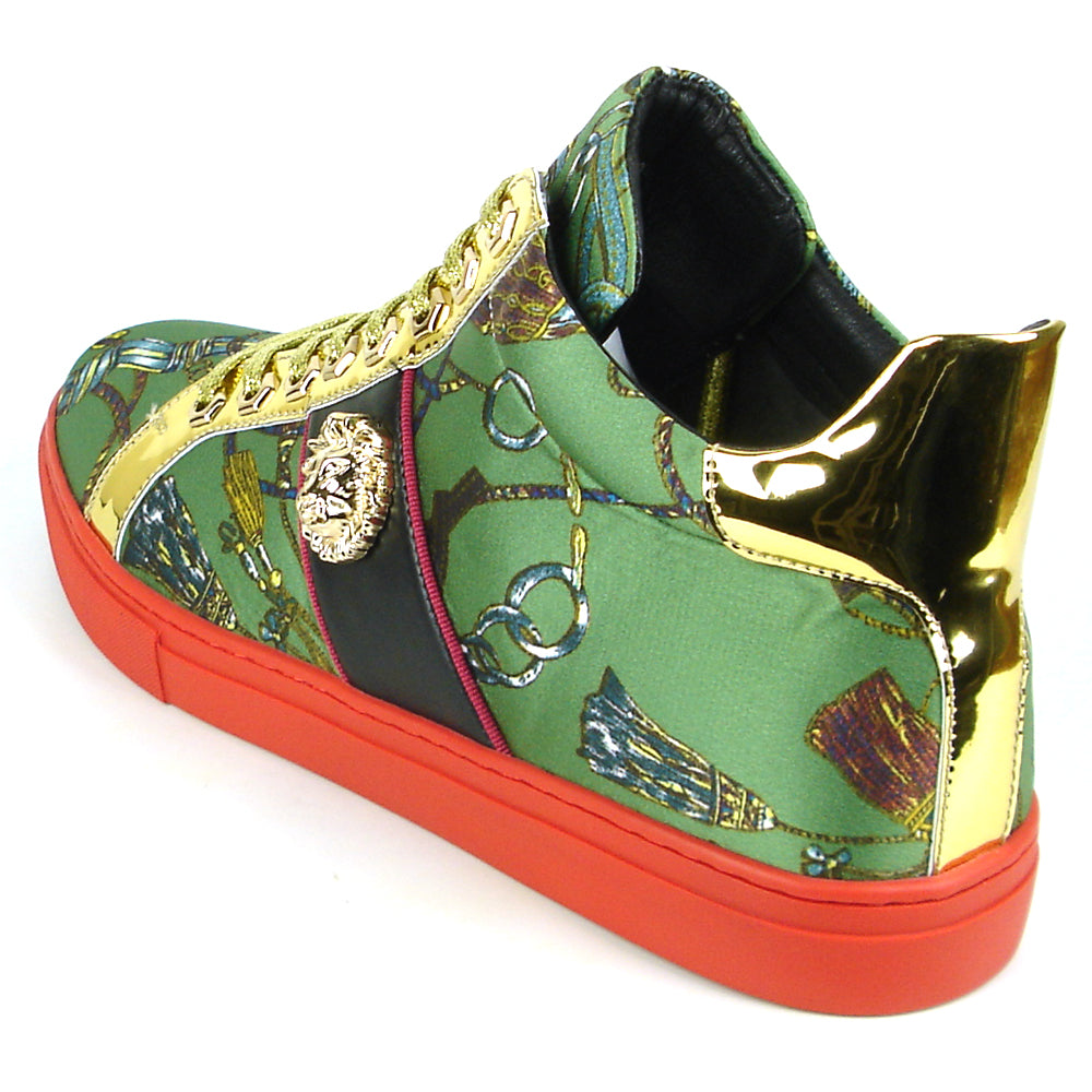 FI-2385 Green Gold Lace up High top Sneaker Encore by Fiesso