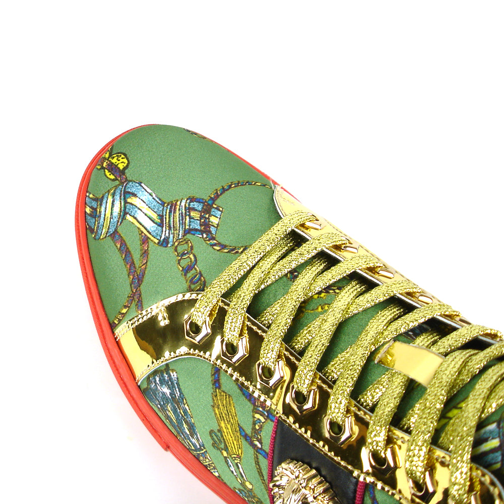 FI-2385 Green Gold Lace up High top Sneaker Encore by Fiesso