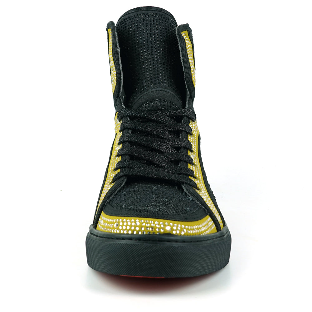 FI-2402 Black Gold Suede and Rhinestones High Top Sneaker Encore by Fiesso