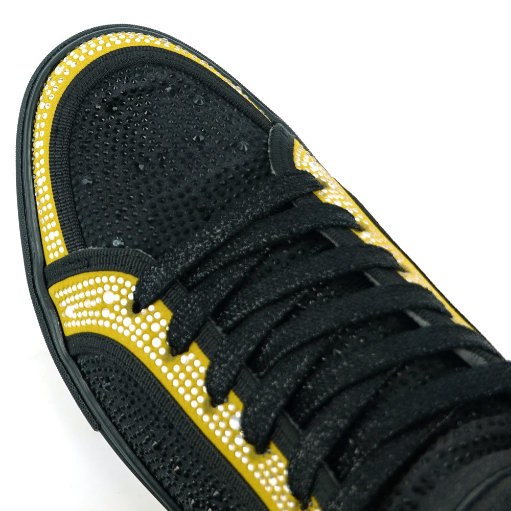 FI-2402 Black Gold Suede and Rhinestones High Top Sneaker Encore by Fiesso