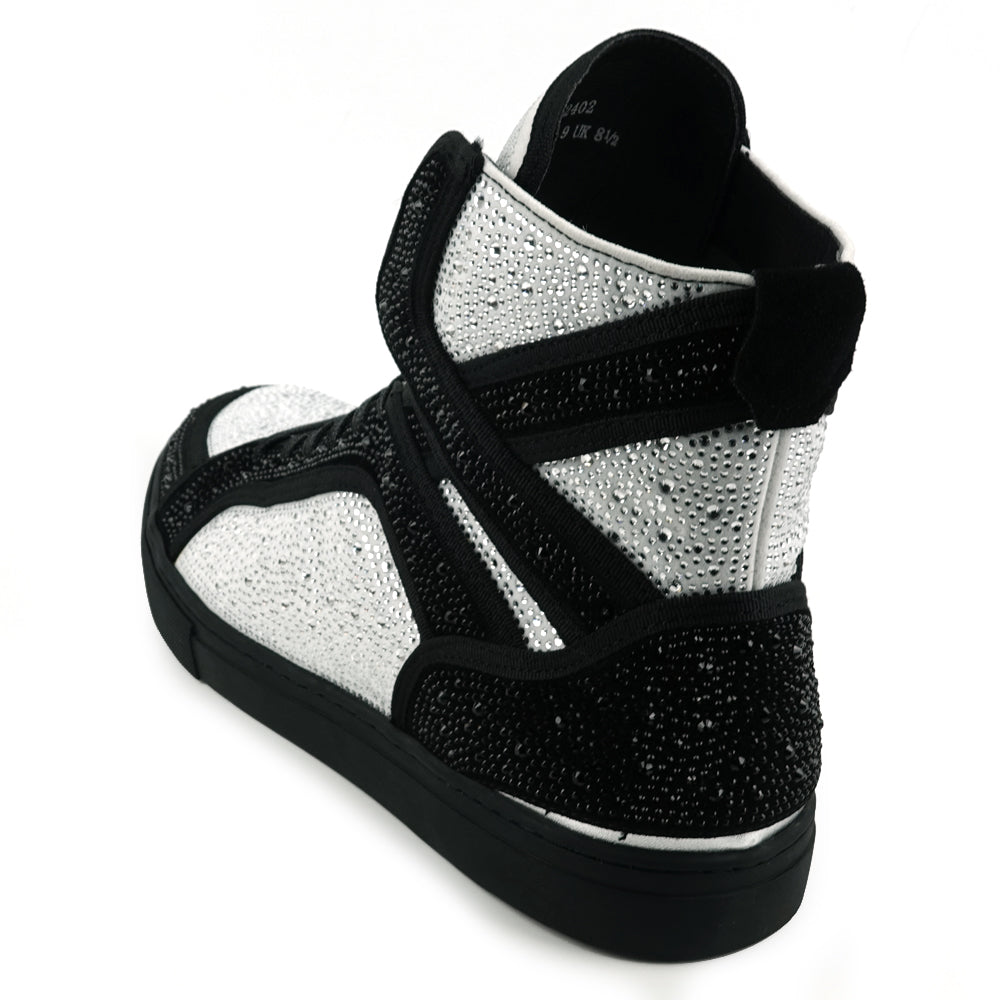 FI-2402 Black White Suede and Rhinestones High Top Sneaker Encore by Fiesso