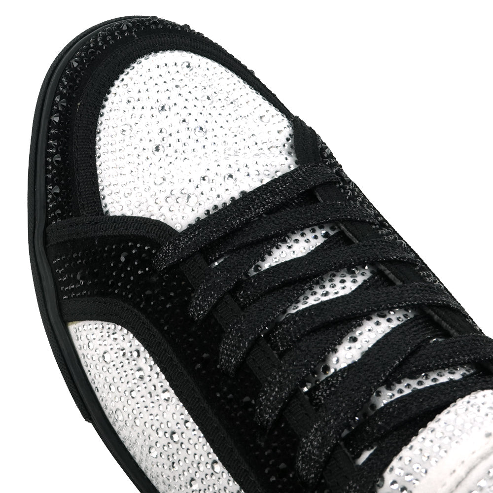 FI-2402 Black White Suede and Rhinestones High Top Sneaker Encore by Fiesso