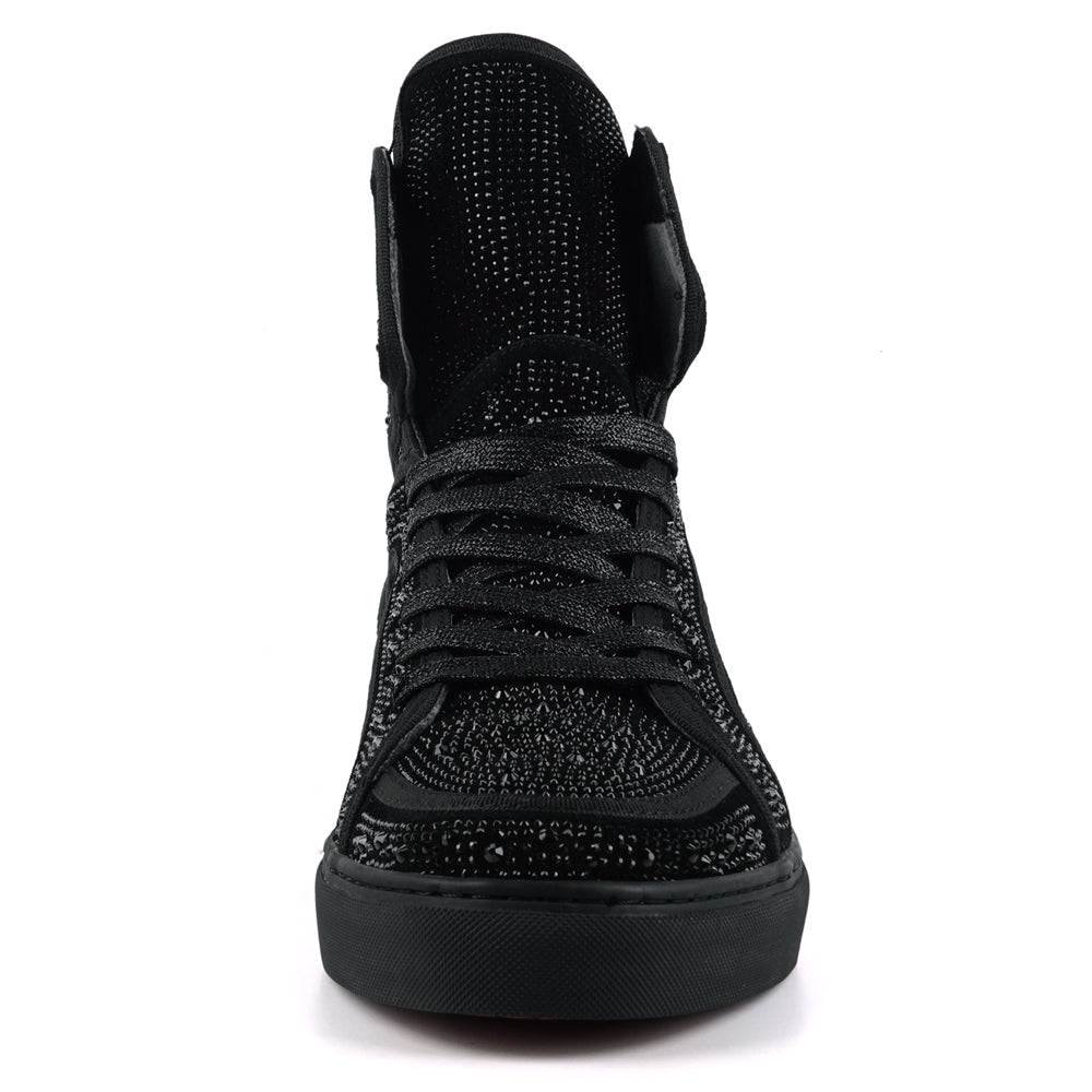 FI-2402 Black Suede Black Rhinestones High Top Sneaker Encore by Fiesso