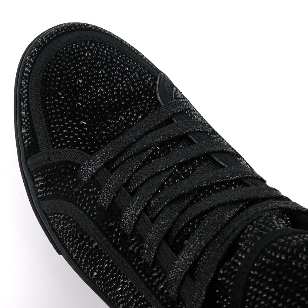 FI-2402 Black Suede Black Rhinestones High Top Sneaker Encore by Fiesso