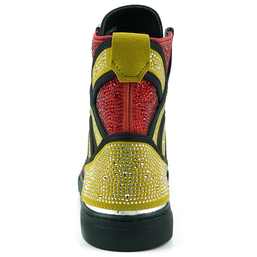 FI-2402 Red Gold Suede Red Gold Rhinestones High Top Sneaker Encore by Fiesso