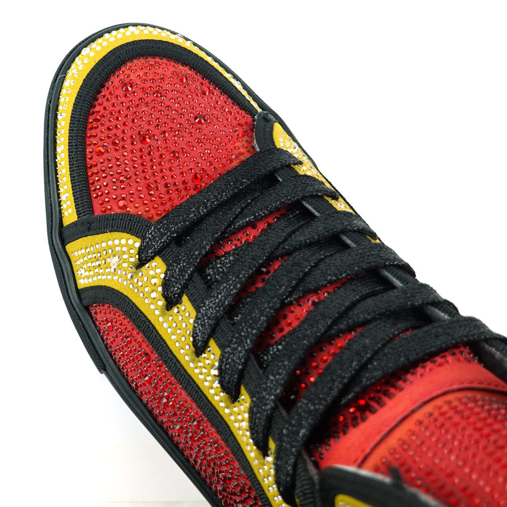 FI-2402 Red Gold Suede Red Gold Rhinestones High Top Sneaker Encore by Fiesso