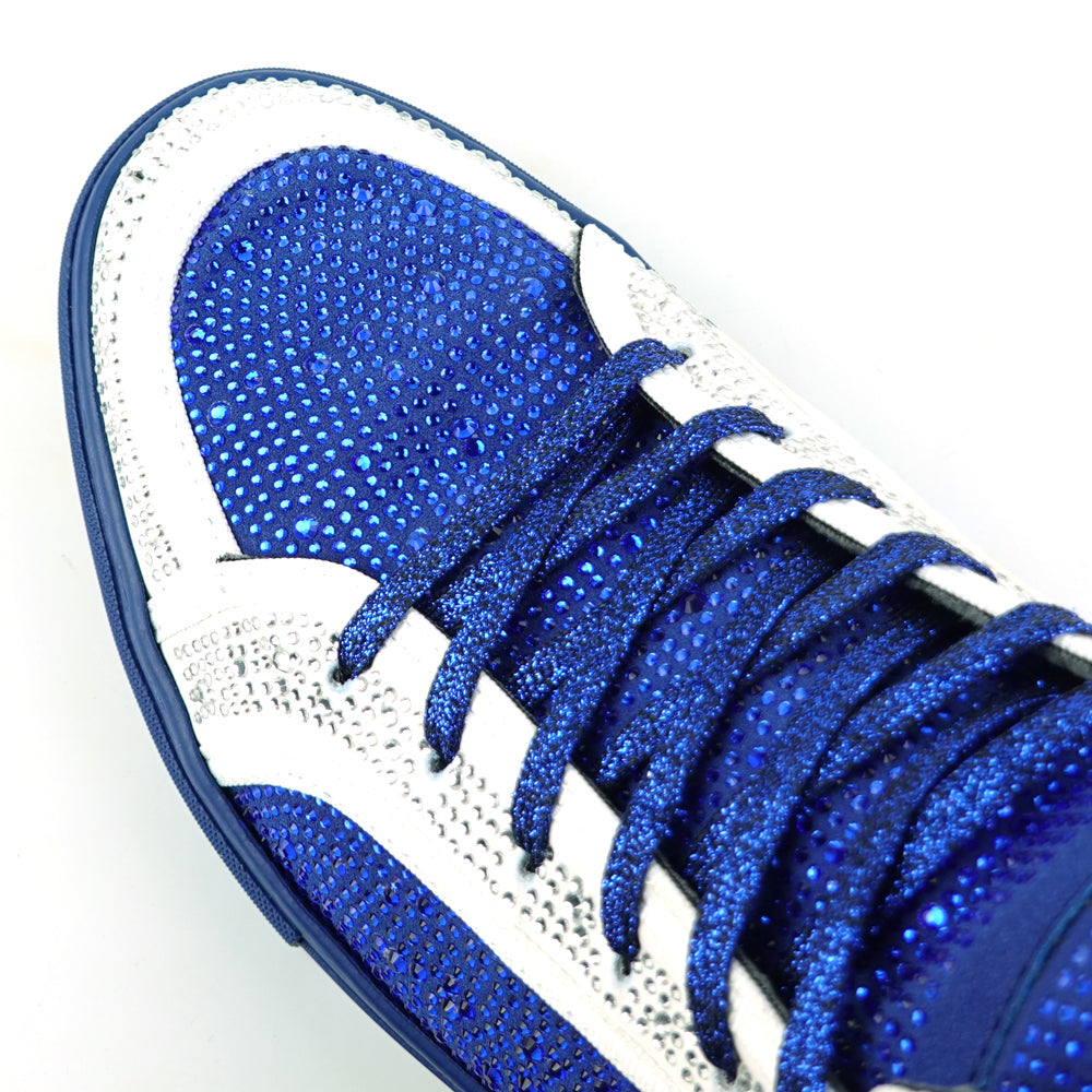 FI-2402 White Blue Suede Rhinestones High Top Sneaker Encore by Fiesso