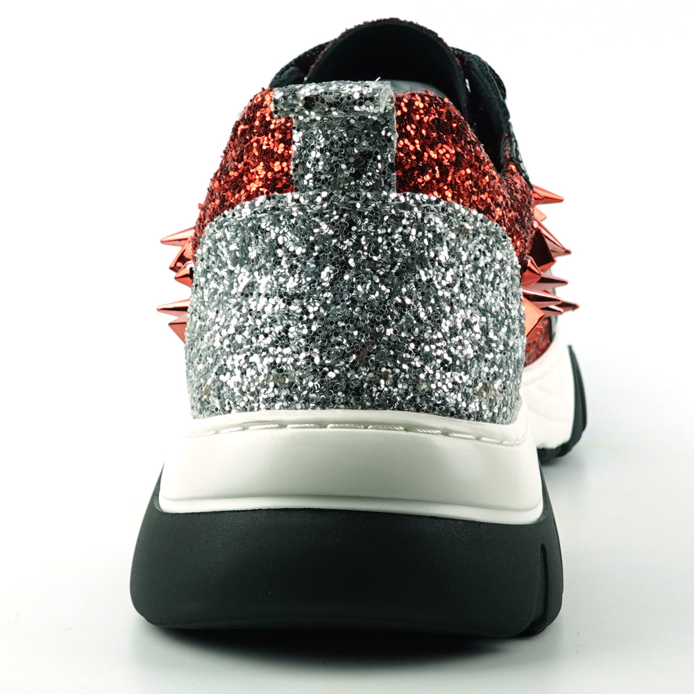FI-2406 Red Black Glitter Red Spikes Lace up Sneaker Encore by Fiesso
