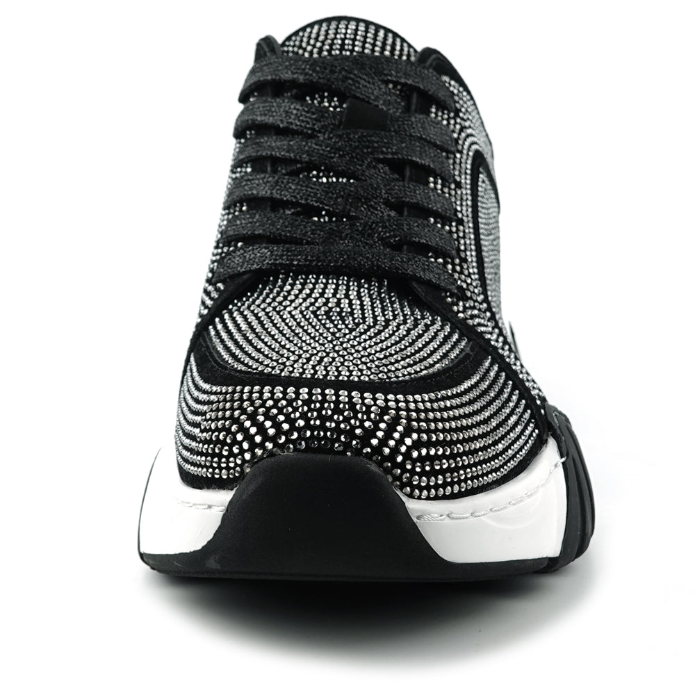 FI-2407 Black Suede Rhinestones Lane up Sneaker Encore by Fiesso