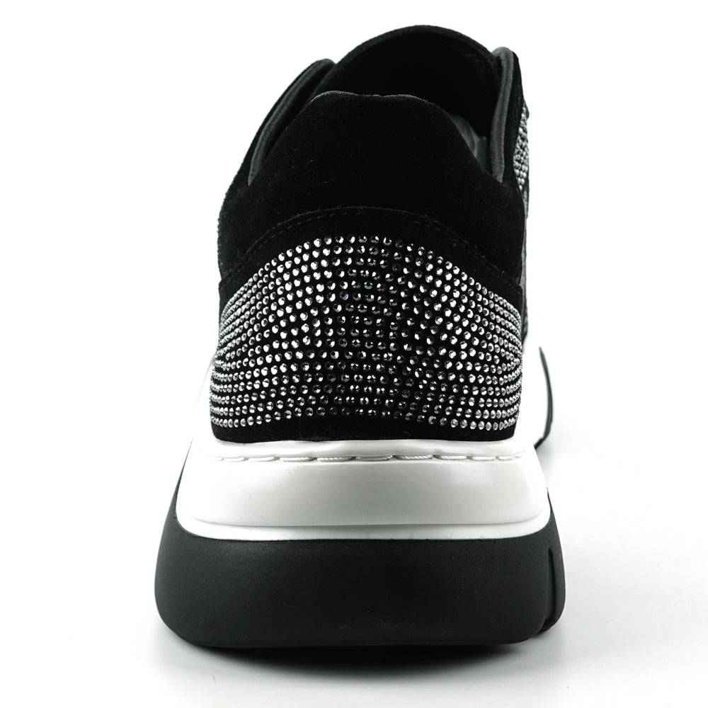 FI-2407 Black Suede Rhinestones Lane up Sneaker Encore by Fiesso