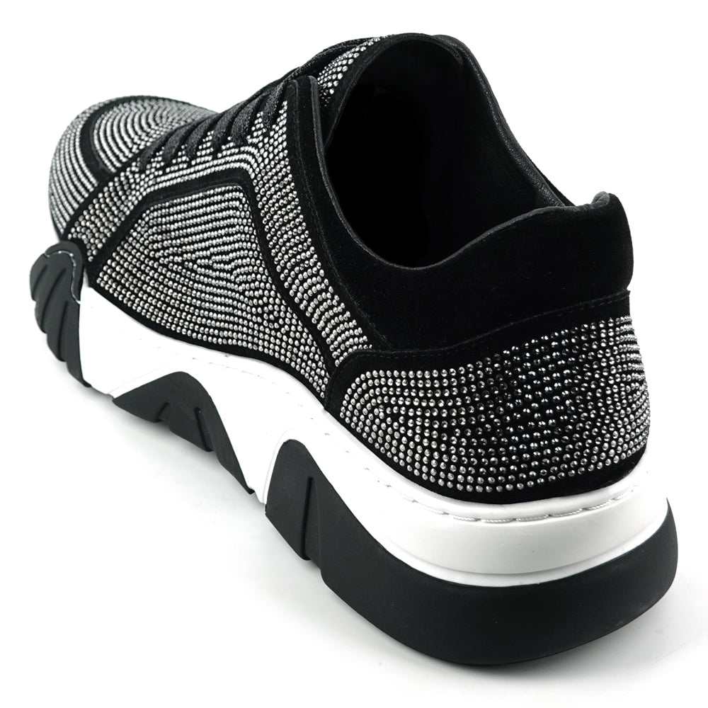FI-2407 Black Suede Rhinestones Lane up Sneaker Encore by Fiesso