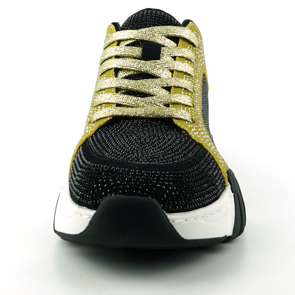 FI-2407 Black Gold Suede Rhinestones Lane up Sneaker Encore by Fiesso