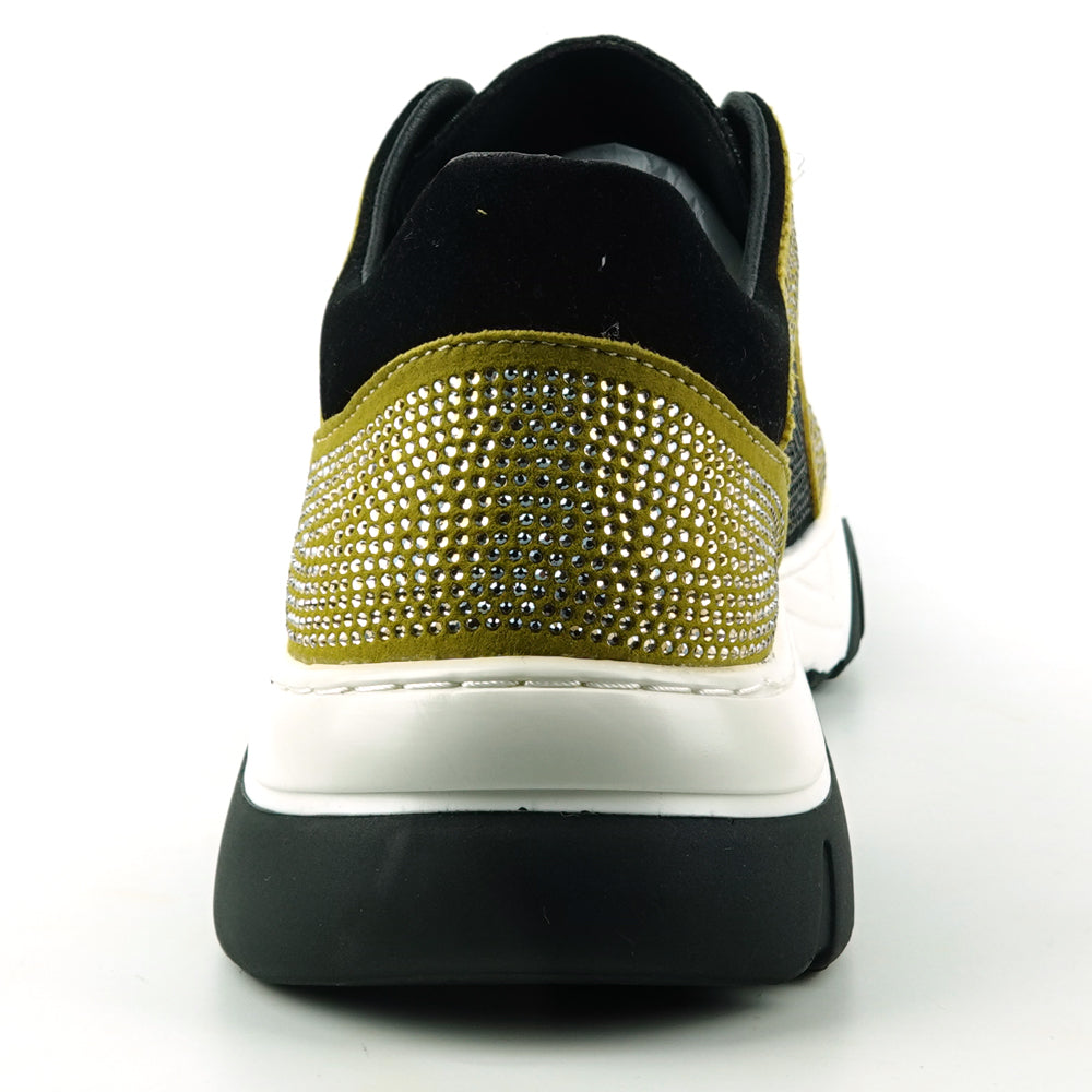 FI-2407 Black Gold Suede Rhinestones Lane up Sneaker Encore by Fiesso