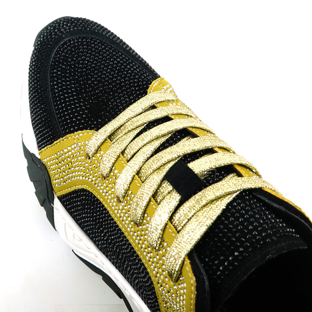 FI-2407 Black Gold Suede Rhinestones Lane up Sneaker Encore by Fiesso