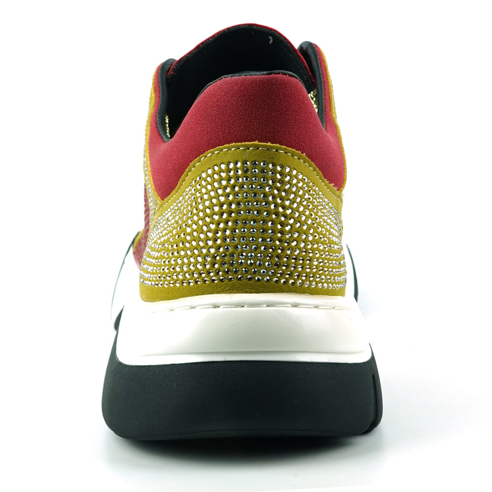 FI-2407 Red Gold Suede Rhinestones Lane up Sneaker Encore by Fiesso