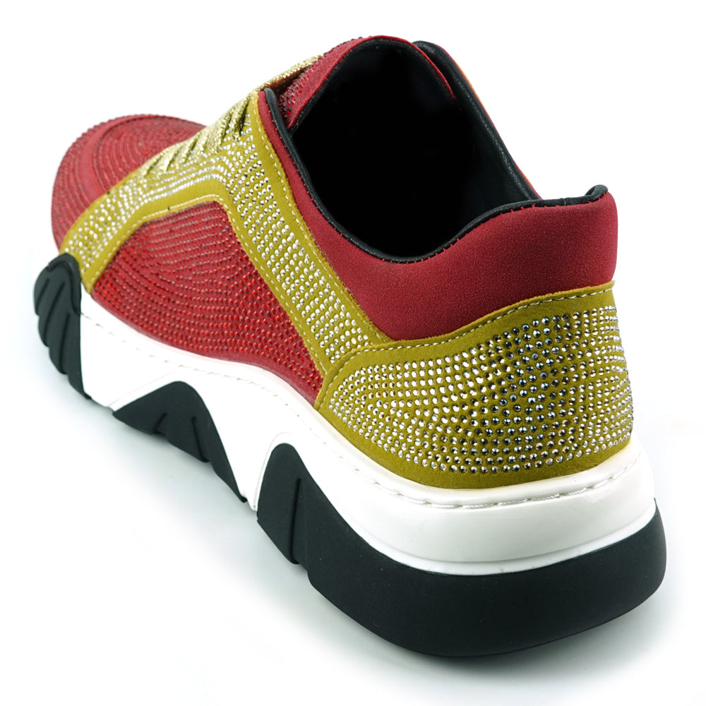 FI-2407 Red Gold Suede Rhinestones Lane up Sneaker Encore by Fiesso