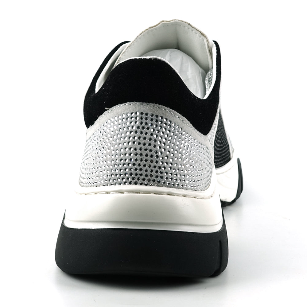 FI-2407 White Black Suede Rhinestones Lane up Sneaker Encore by Fiesso