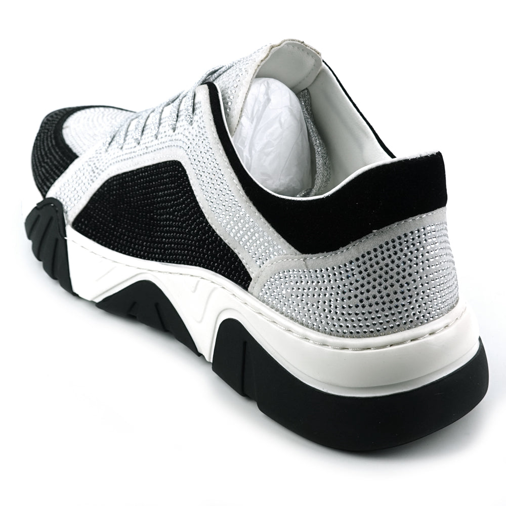 FI-2407 White Black Suede Rhinestones Lane up Sneaker Encore by Fiesso