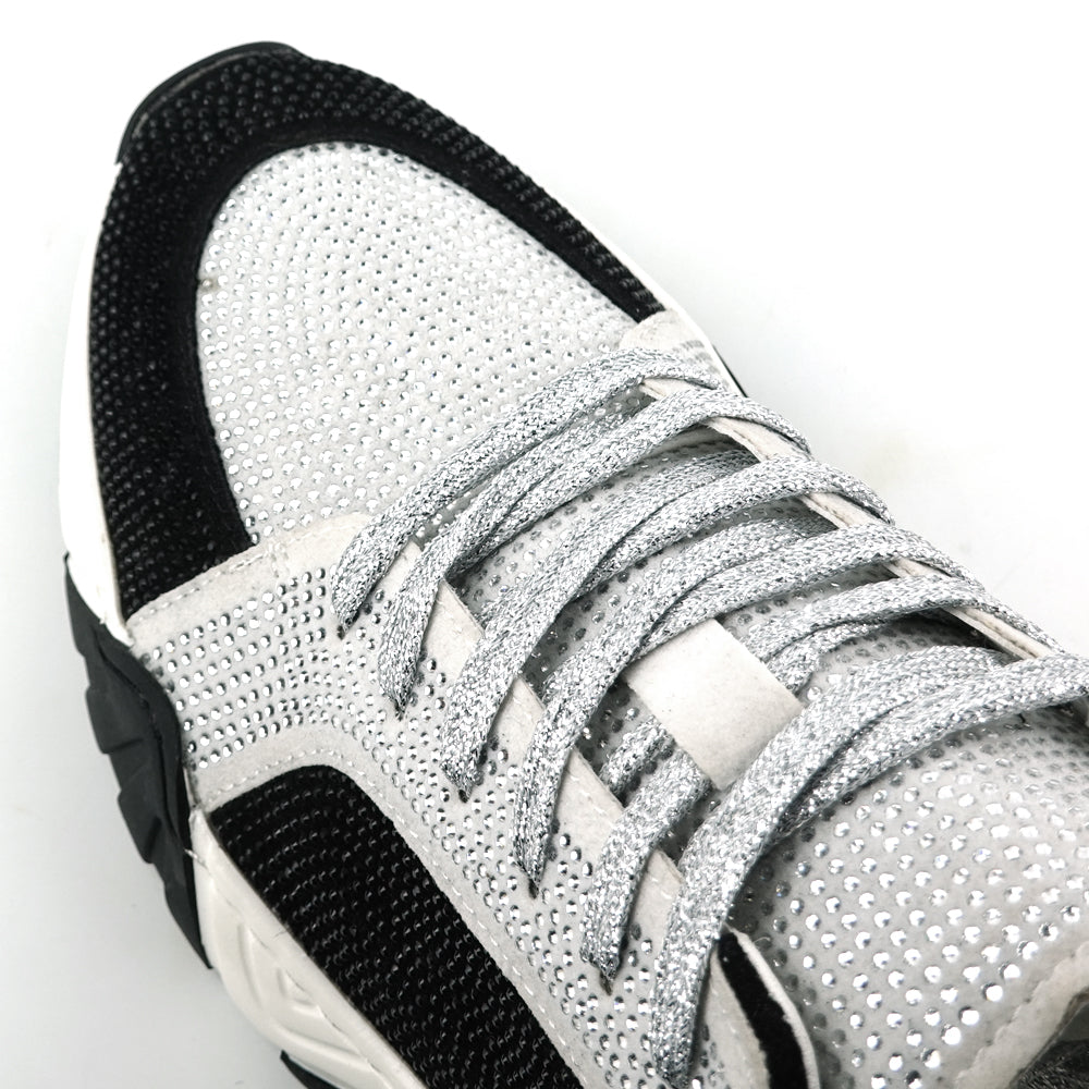 FI-2407 White Black Suede Rhinestones Lane up Sneaker Encore by Fiesso