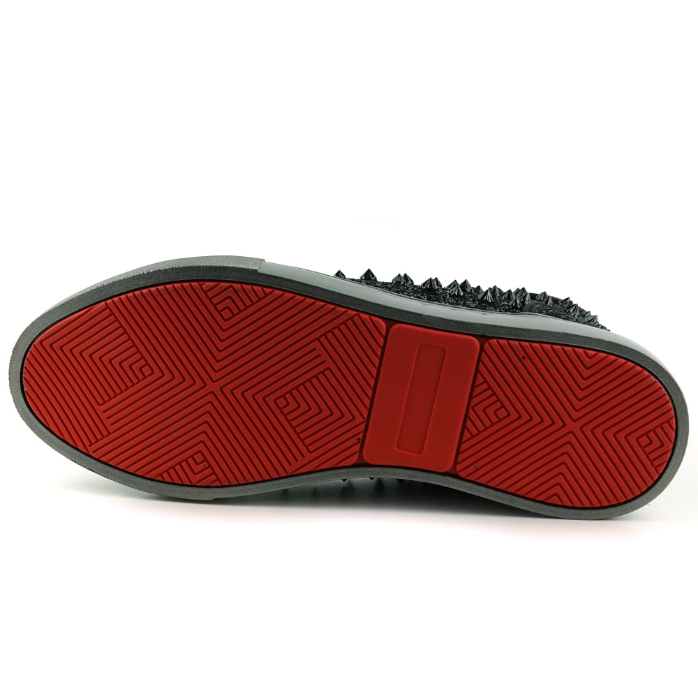 FI-2409 Black Glitter Black Spikes Lace up High top Sneaker Encore by Fiesso