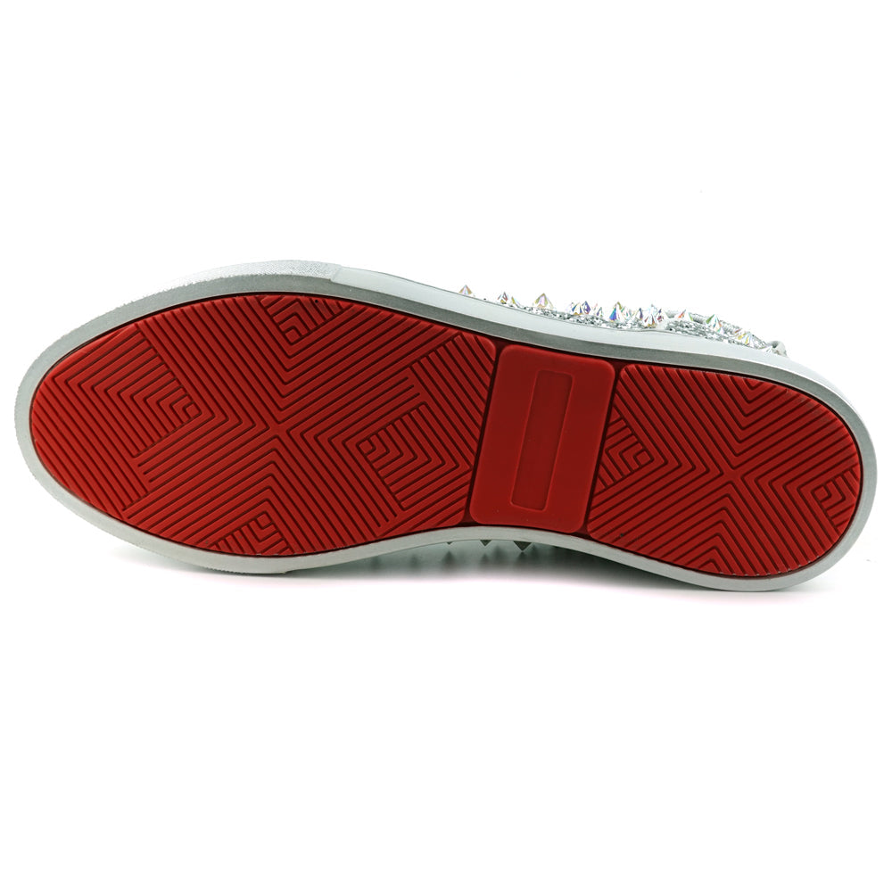 FI-2409 Silver Glitter Silver Spikes Lace up High top Sneaker Encore by Fiesso