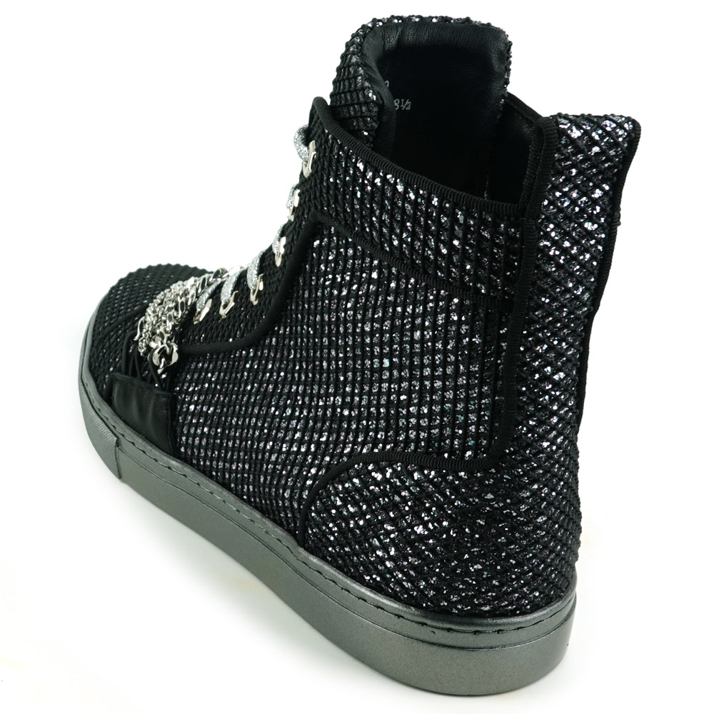FI-2410 Black Silver Glitter Lace up High top Sneaker Encore by Fiesso