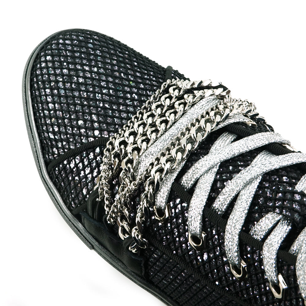 FI-2410 Black Silver Glitter Lace up High top Sneaker Encore by Fiesso